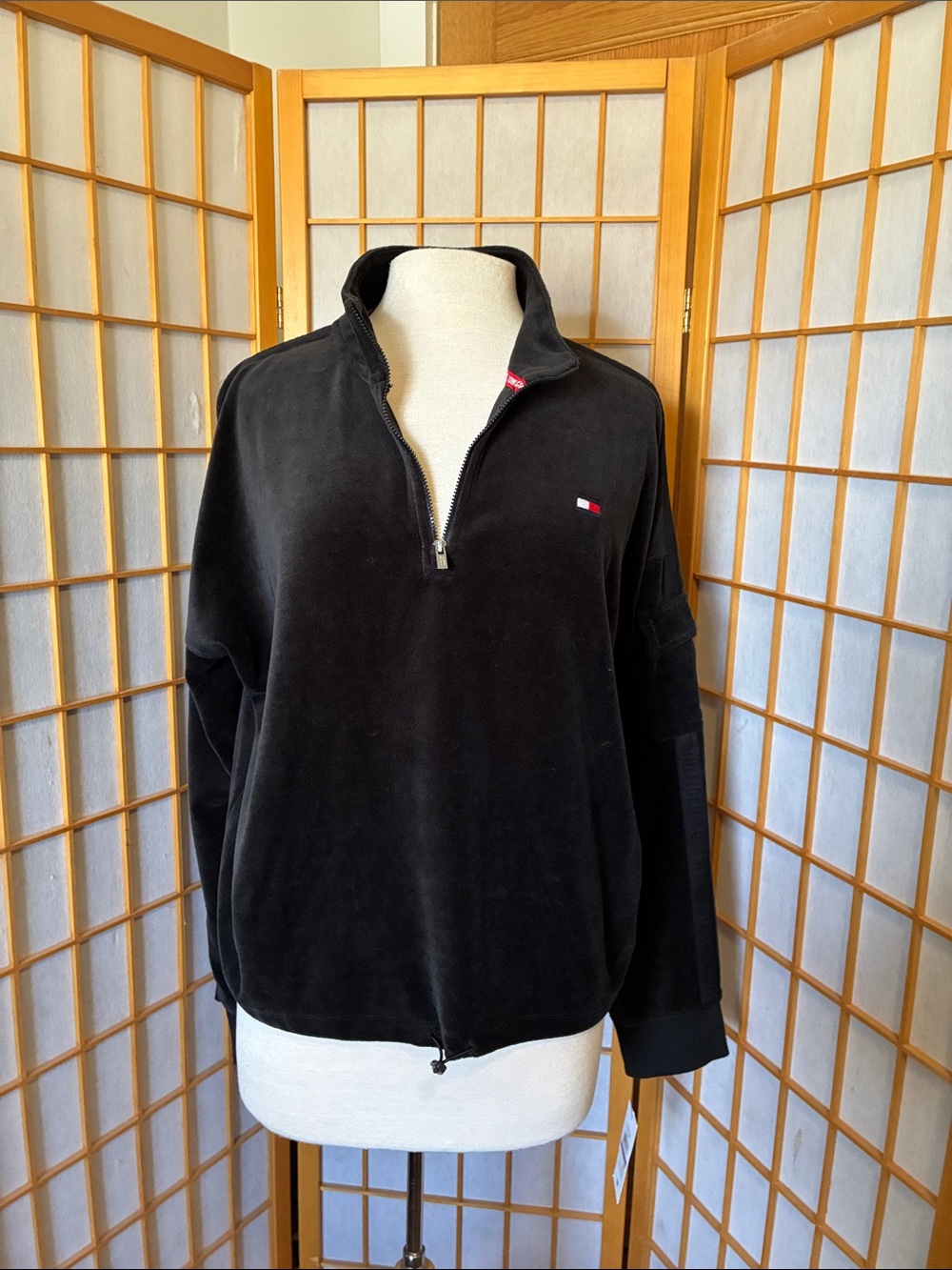 Tommy Hilfiger Black Half-Zip Velveteen Pullover